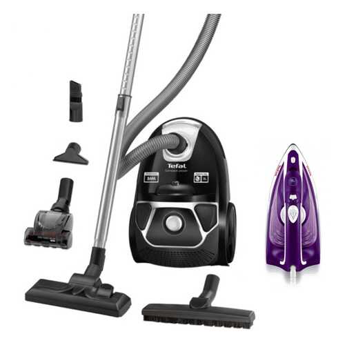 Комплект Пылесос Tefal Compact Power TW3985EA Black + Утюг Tefal FV1844E0 White/Purple в Элекс